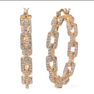 Large paperclip chain hoop earrings with Swarovski crystals and snap closure NWT